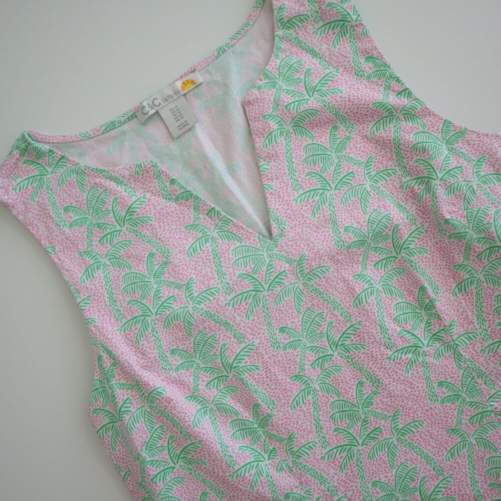C&C California Pink & Mint Palm Print Shift Dress - Picture 3 of 6